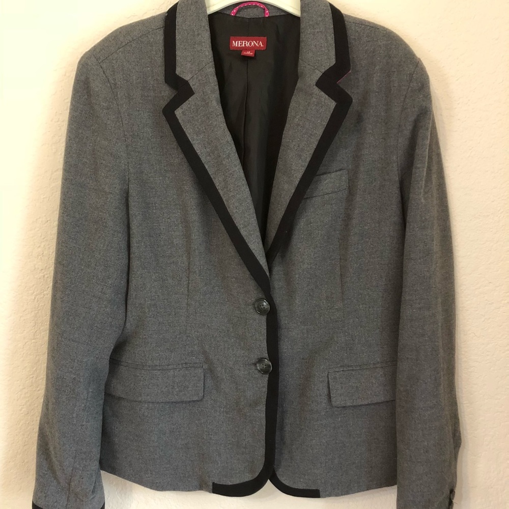 Grey Schoolboy Blazer with pink collar trim